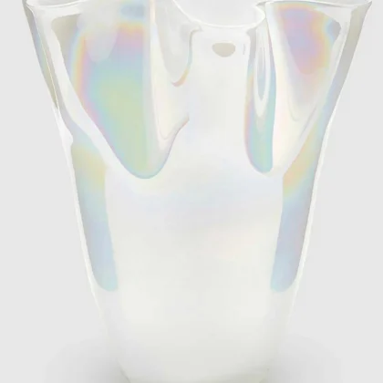 Vaso de vidro branco efeito madrepérola